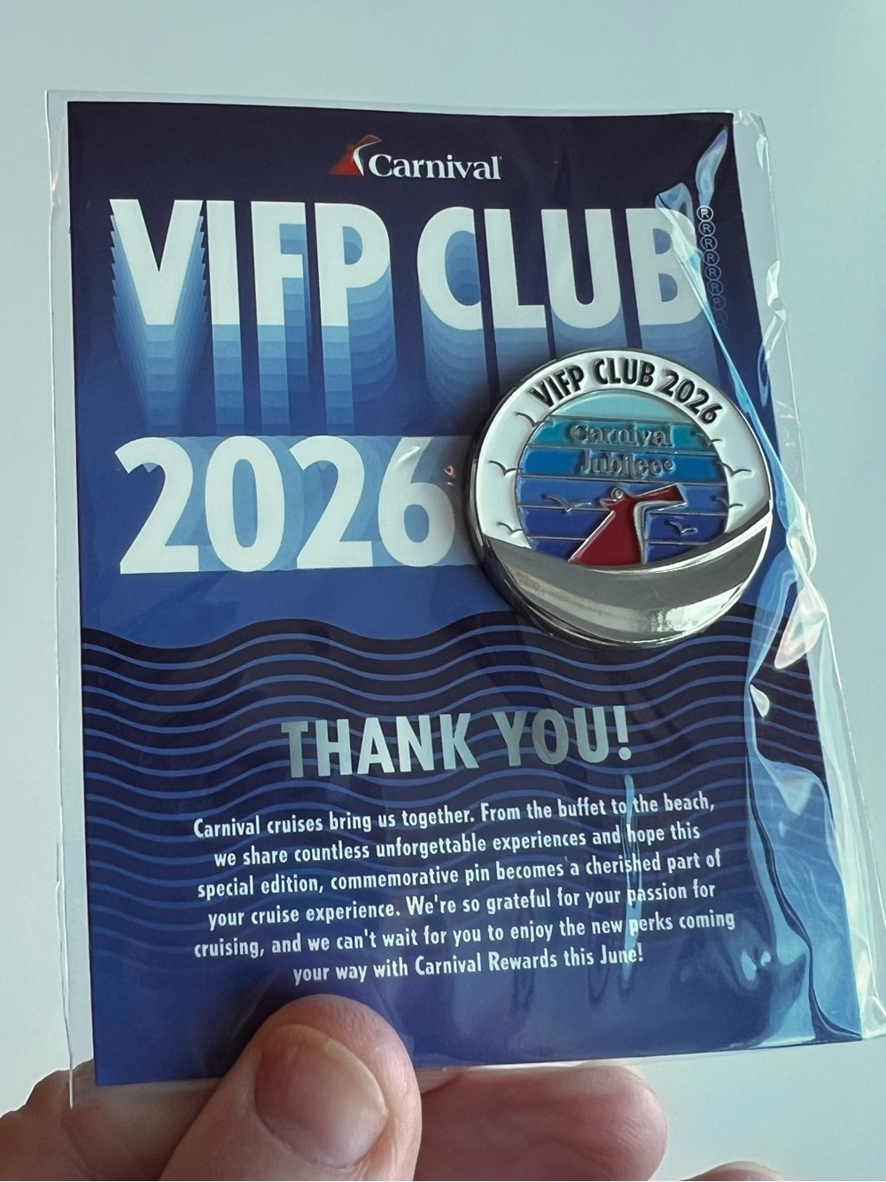 Carnival Cruise VIFP Commemorative 2026 Jubilee “Thank You” Gift Pin collectible